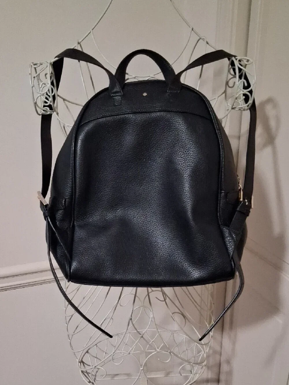 kate spade black pebbled leather backpack with gold hardware